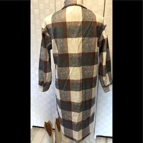 Blue Plaid Long dusted Coat Small NWT - Picture 3 of 8